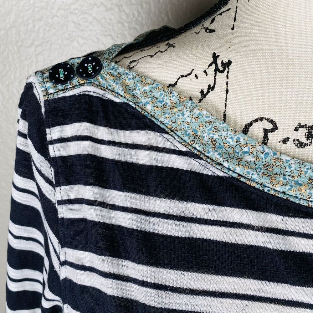 Anthropologie 9-H15 STCL Sz S Long Sleeve Knit Top Black White Striped Boat Neck - Picture 3 of 11